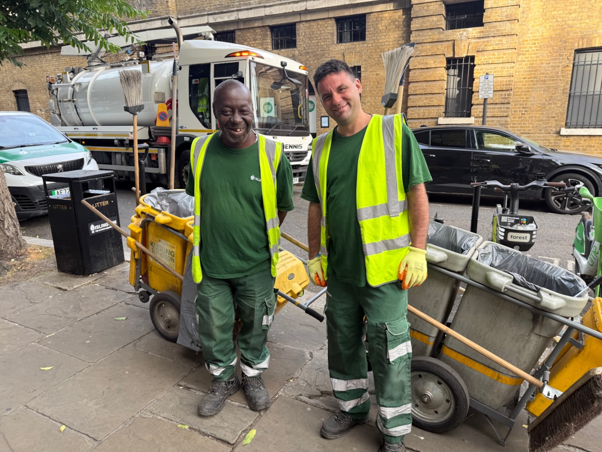 Street Cleaning Operatives Mark Tulloch and Brian Duncanson on a clean up operation in Angel