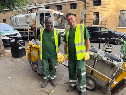 Street Cleaning Operatives Mark Tulloch and Brian Duncanson on a clean up operation in Angel
