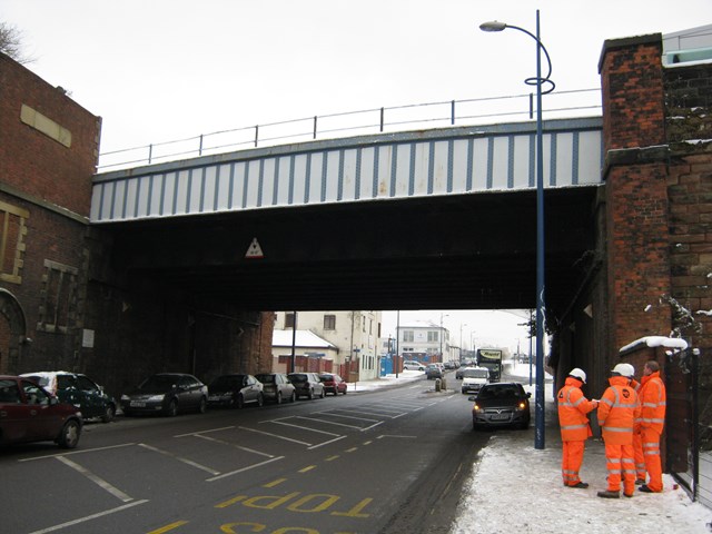 Sandhills bridge: The rail bridge over Sandhills Lane, taken earlier in the snow of 2011