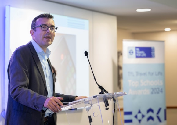 TfL Image - London’s Walking and Cycling Commissioner, Will Norman addresses the Travel for Life Top school awards