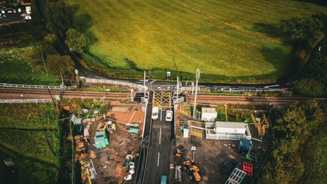 Buckinghamshire road reopens after railway level crossing safety upgrades complete: An aerial view of work to upgrade Marsh Lane level crossing