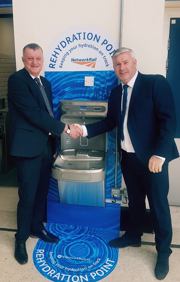 Network Rail makes a splash at Liverpool Lime Street station: L-R Station Manager Paul Spiers and Anthony Cavanagh from Network Rail