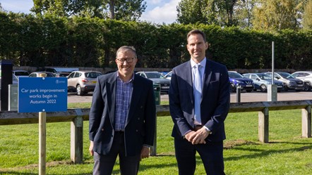 Cllr Mike Evemy and Cotswold District Council Chief Executive Robert Weaver announce a major investment into Rissington Road car park.