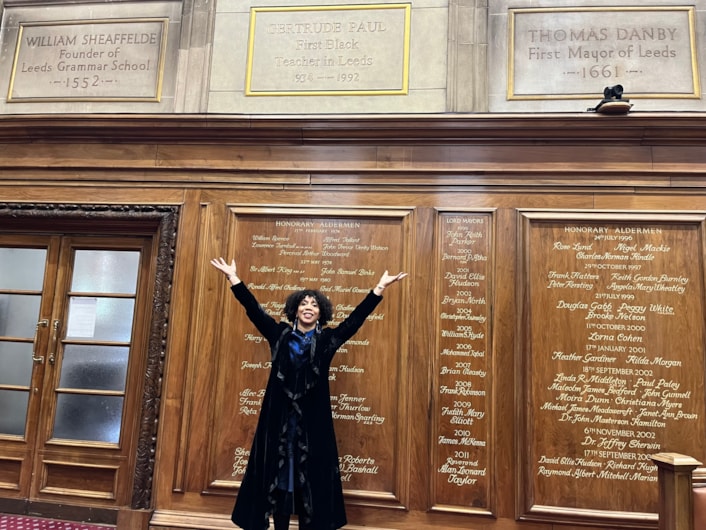 Inspirational women plaques: Heather Paul, daughter of Gertrude Paul, with the plaque paying tribute to her mother which was unveiled in the council chamber at Leeds Civic Hall.