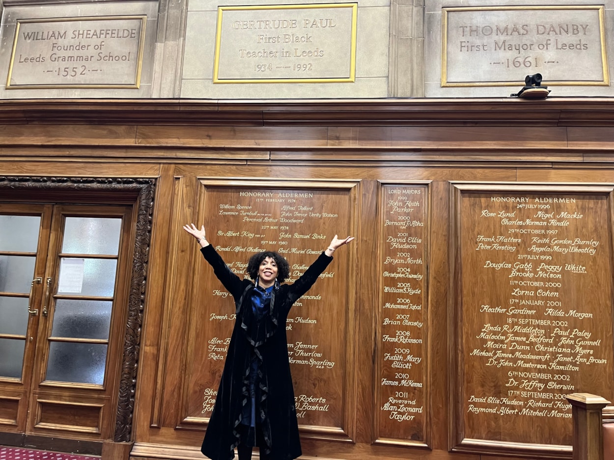 Inspirational women plaques: Heather Paul, daughter of Gertrude Paul, with the plaque paying tribute to her mother which was unveiled in the council chamber at Leeds Civic Hall.