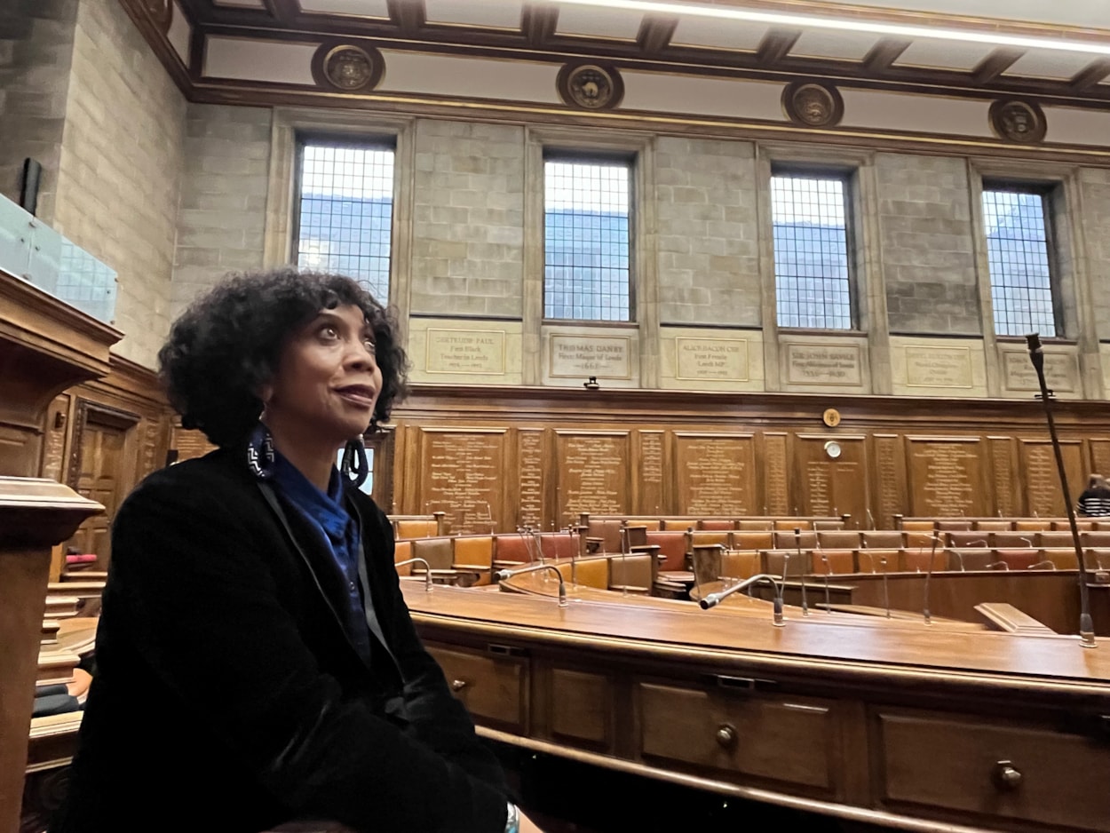 Inspirational women plaques: Heather Paul, daughter of Gertrude Paul, with the plaque paying tribute to her mother which was unveiled in the council chamber at Leeds Civic Hall.