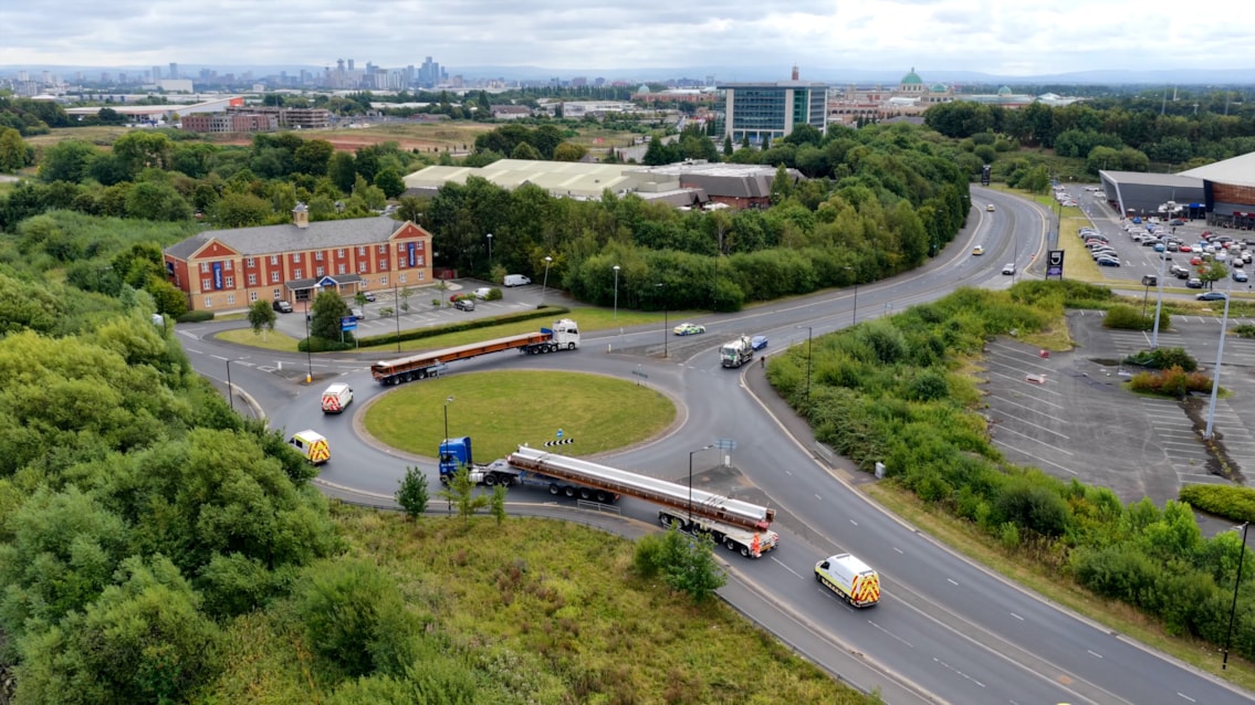 Beams on route from Trafford Park to Greek Street in Stockport August 2025