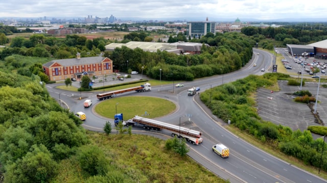 Beams on route from Trafford Park to Greek Street in Stockport August 2025: Beams on route from Trafford Park to Greek Street in Stockport August 2025
