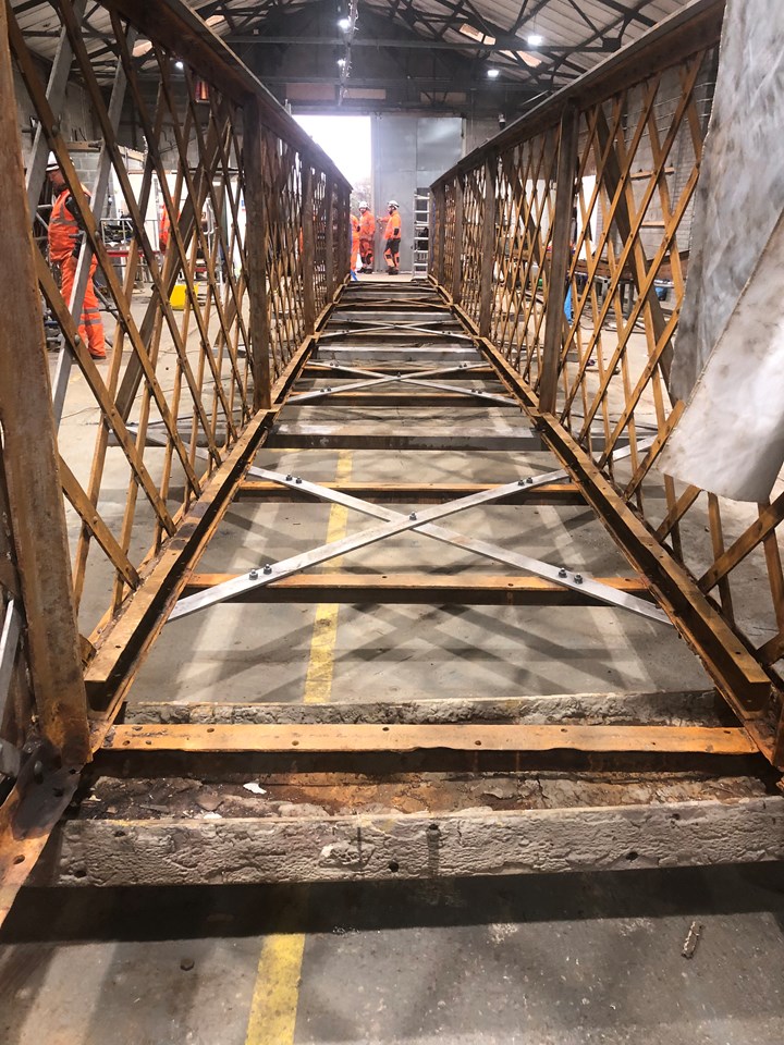 Strengthening work done to superstructure of Harrington station footbridge