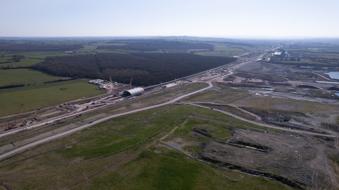 Aerial view showing the landfill site and Sheephouse Wood April 2025