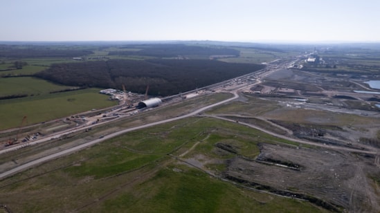 Aerial view showing the landfill site and Sheephouse Wood April 2025