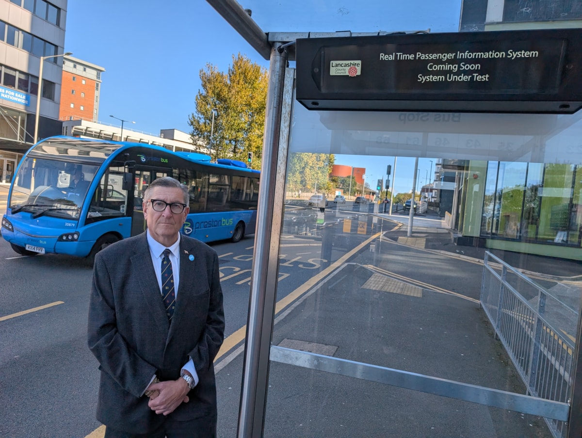 Cllr Warren Goldsworthy, bus stop