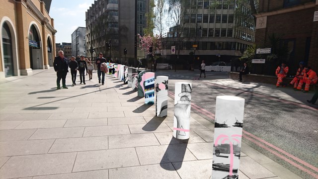 London Bridge Abessira art: A mock-up of how the St Thomas Street bollards will look between 15 September and 26 November.