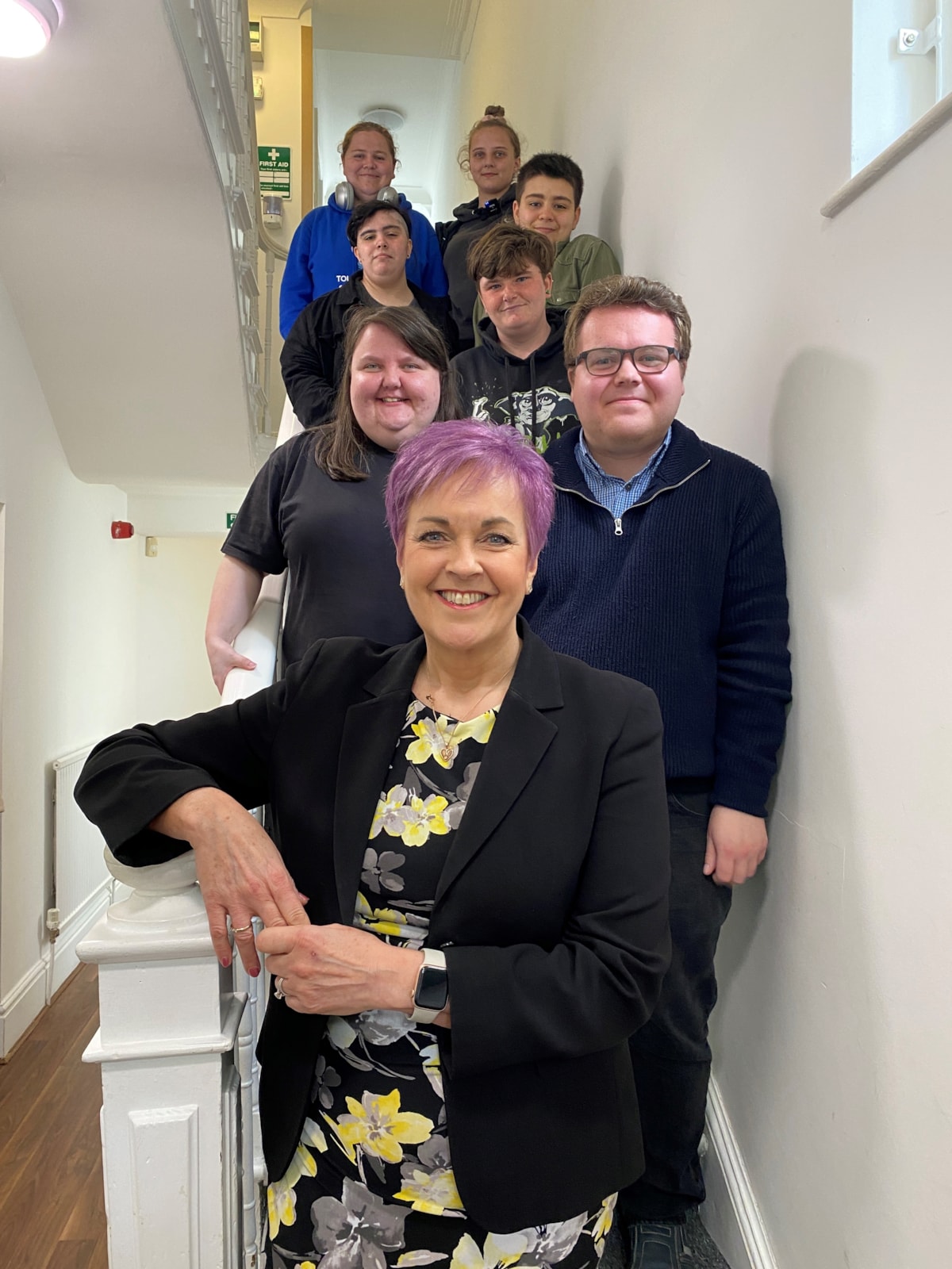 Minister for Social Care Dawn Bowden with care-experienced young people at an event hosted by the charity Voices from Care Cymru