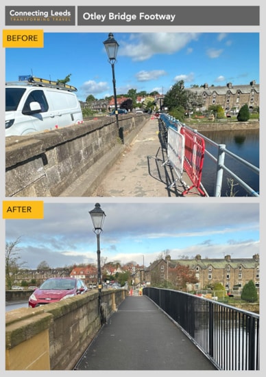 Otley Bridge footway before and after A4