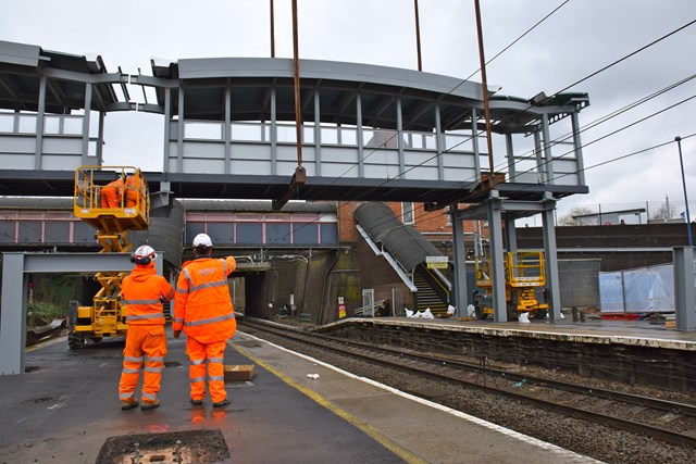 New footbridge and longer platforms for Harold Wood station: Harold Wood Footbridge Installation Feb 2016 224461
