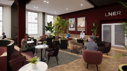 New seating and tables in the revamped LNER First Class Lounge at King's Cross