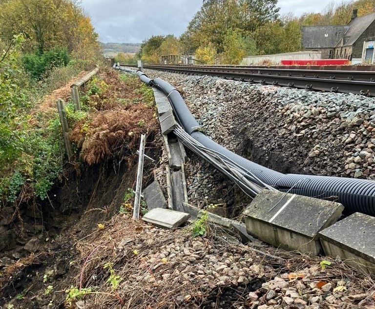 Suspected landslip causing delays to train services near Dewsbury (1), Network Rail