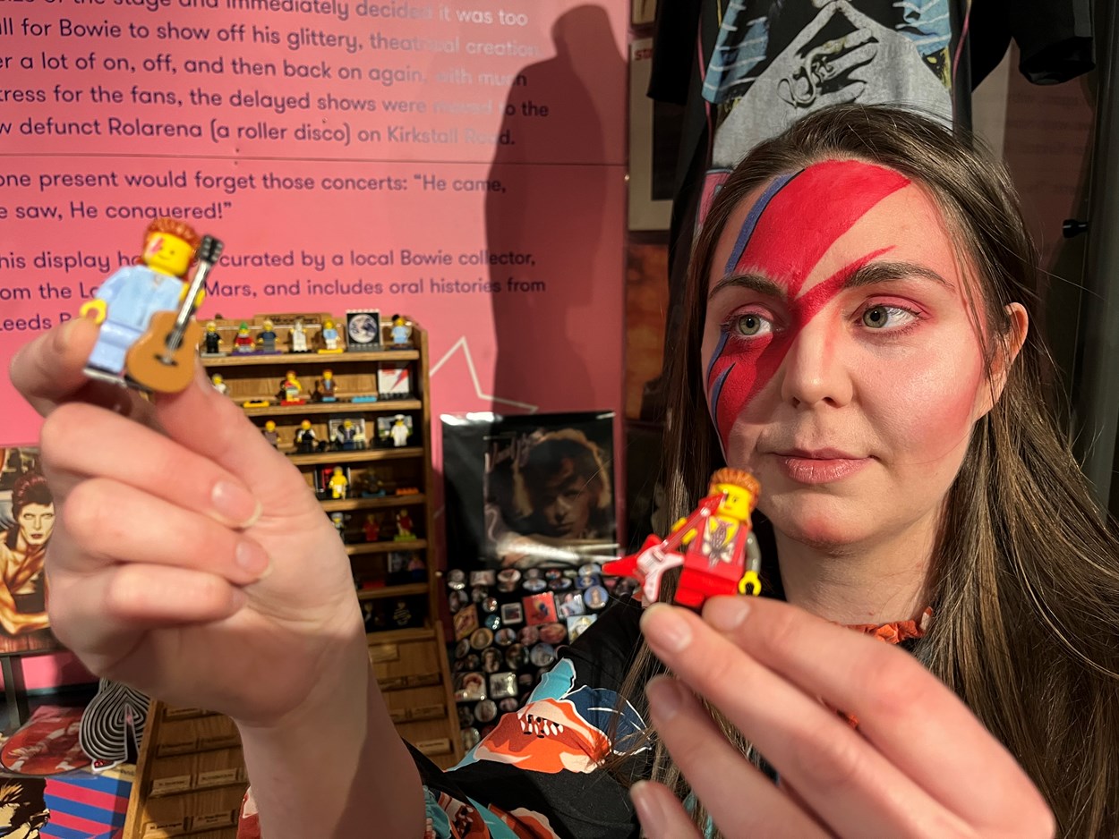 Bowie display at Leeds City Museum: Sapphia Cunningham-Tate, Leeds Museums and Galleries assistant community curator with specially created Lego figurines, each one capturing in minute detail one of the many changing faces adopted by the iconic singer, songwriter and actor David Bowie.