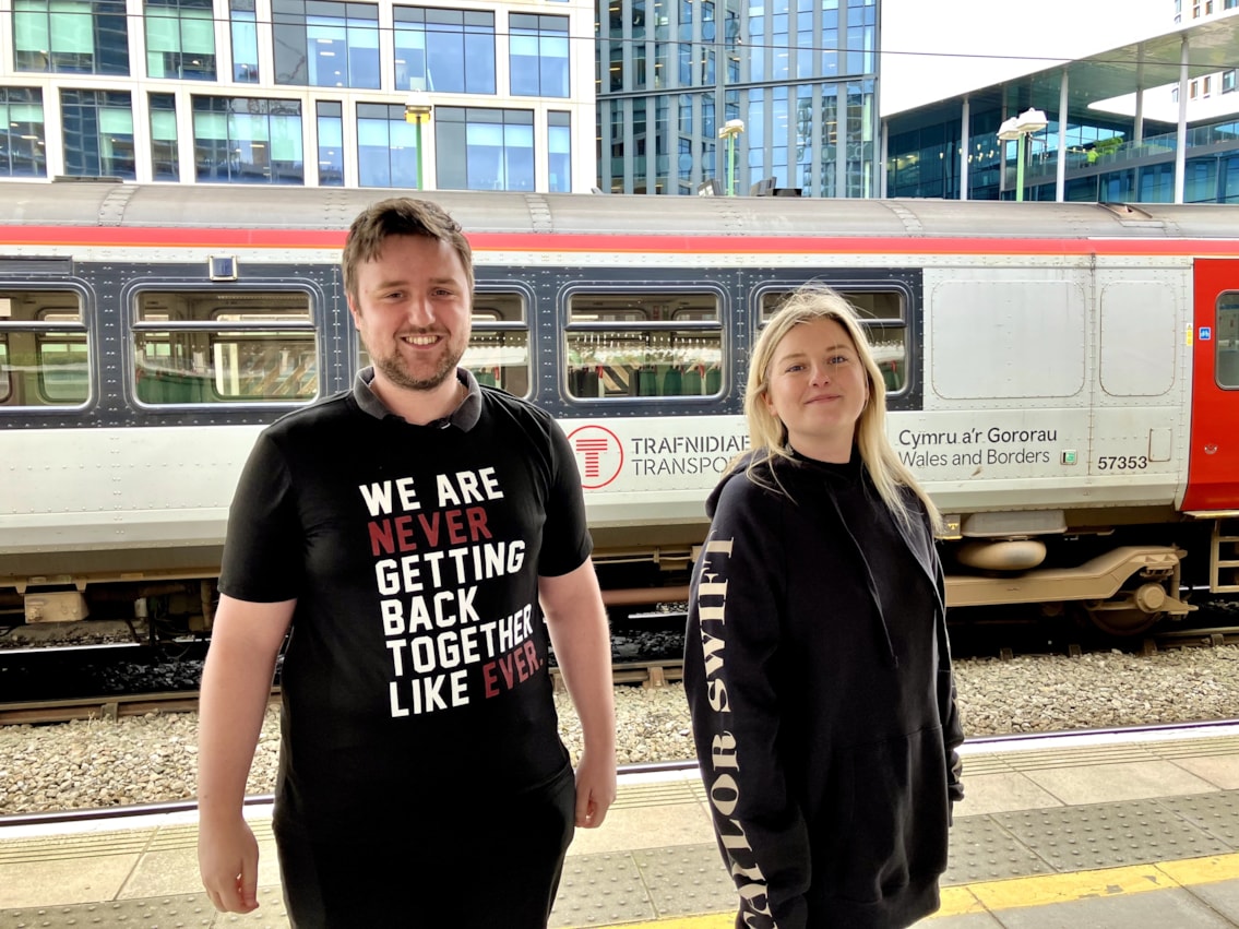 Taylor Swift fans at Cardiff Central station