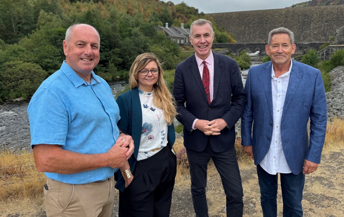 Cabinet Minister Adam Price with (from left) Steve Hughson MBE, Zoe Hawkins and George Reid