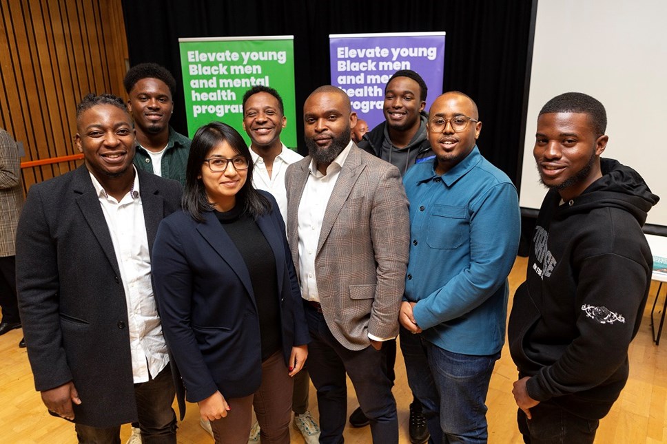 From left to right: Mitch Fly, Amani Simpson, Cllr Roulin Khondoker, Ivelaw King, Cllr Jason Jackson, Richard Sigobodhla, Cllr Bashir Ibrahim, Kwaku Asiedu