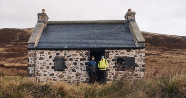 Mark Lundie and Gary Robertson from the NCR Hillwalking and Climbing Club outside the Kilbo Bothy. Credit: Euan Wilding