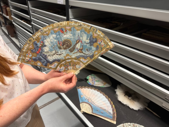 Antique fans: The magnificent fans are among more than 400 cared for at Leeds Discovery Centre, where the precious collection is being carefully catalogued and conserved by curators.
Mostly dating from the 18th and 19th centuries, many of the fans’ elaborate designs portray scenes of love taken from Greek or Roman mythology, colourful birds or Far Eastern imagery and were once a must-have accompaniment to any lady’s outfit in high society.