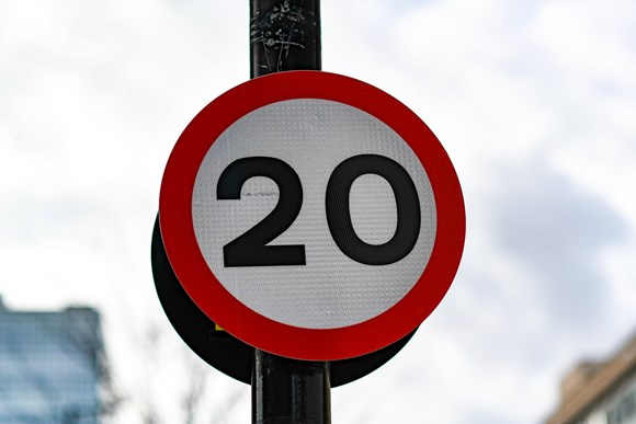 TfL Press Release - TfL sets out plans for the next stage of lowering speed limits on its roads in Westminster: TfL Image - 20mph speed limit sign