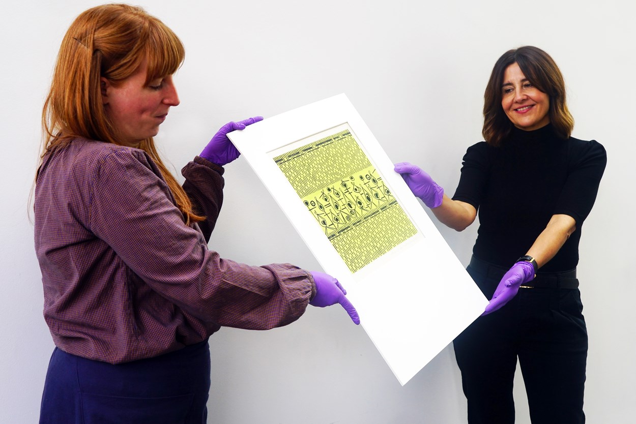 Bownas archive: L-R Natalie Raw, Leeds Museums and Galleries curator of dress and textiles and Rugby-based gallery professional Chelsea Cefai with the Sheila Bownas collection.