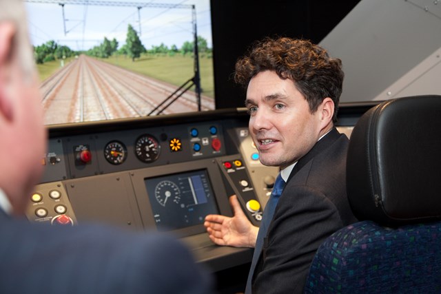 Rail Minister, Huw Merriman on board the East Coast Digital Programme driver simulator