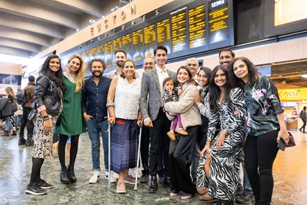 Family members celebrate Nirmal Chohan and Vidya Patel's engagement at Euston station
