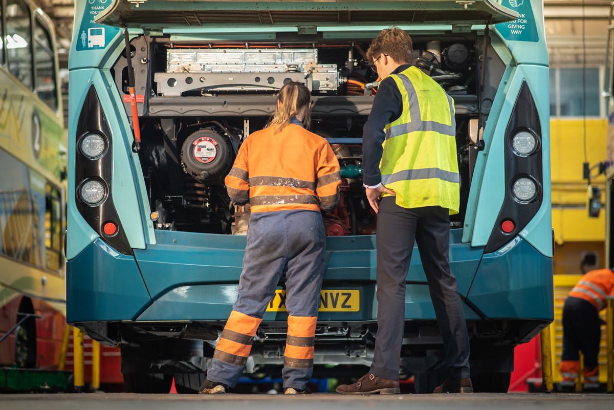 Engineers inspecting Brighton & Hove Bus