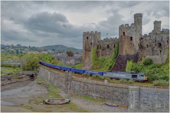 HS2 aggregate train passing Conwy Castle May 2025: CREDIT: DC Rail