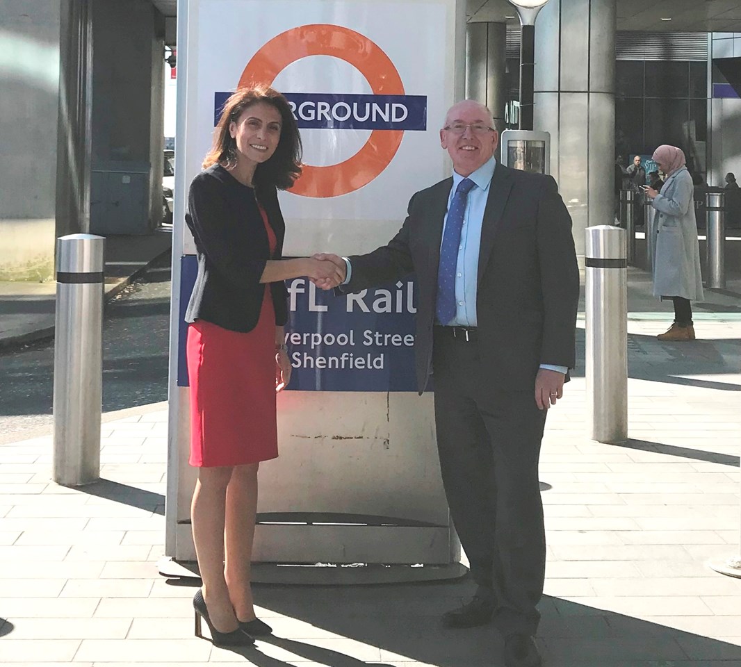 Everybody on board to drive railway improvements in the Anglia region: Meliha Duymaz and Arthur Leathley 2 - outside Stratford station