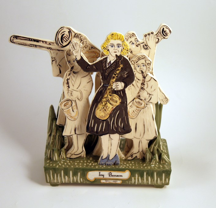 Inspirational Women: Commemorative ceramic of Ivy Benson, whose  All Girls Orchestra became the BBC's resident dance band in 1943 and, after the liberation of Europe in 1945, they were specially requested by General Montgomery to play to the troops. Credit Leeds Museums and Galleries.