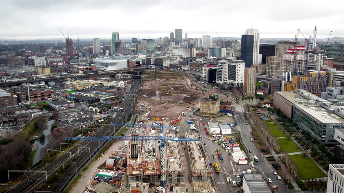 New research shows HS2 will drive £10billion economic uplift in the West Midlands in the next 10 years: Aerial view of HS2's Curzon Street Station site in central Birmingham