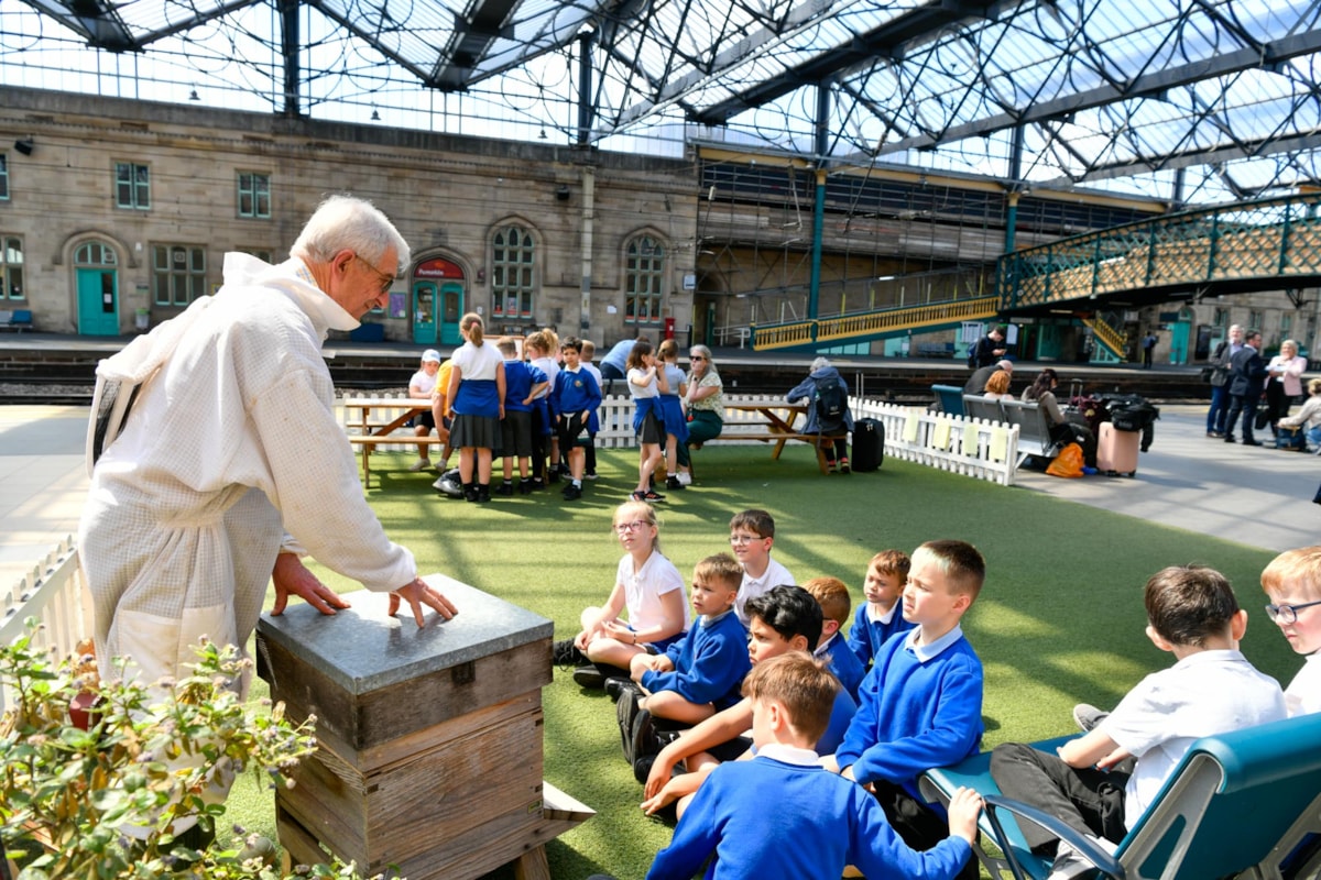 Beekeeper, Harold Bowron, gives pupils from Robert Ferguson Primary School an insight into a beehive for World Bee Day