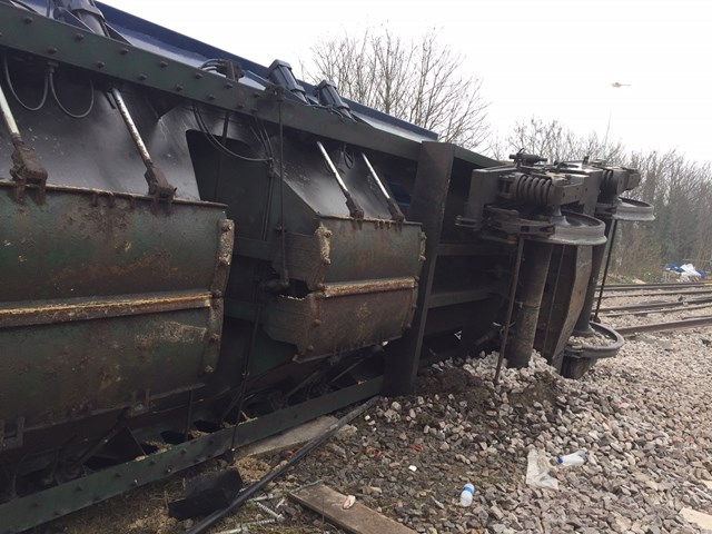 Lewisham wagon upside down: The underside of a wagon derailed at Lewisham