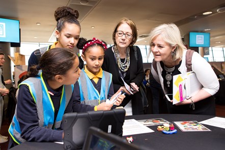 Nyah, Kiana and Aisha from Ashmount Primary School with Lesley Seary (CE at Islington Council) and Carmel Littleton (Director of Children's Services)