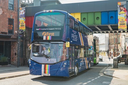 First Pride bus in Leeds city centre