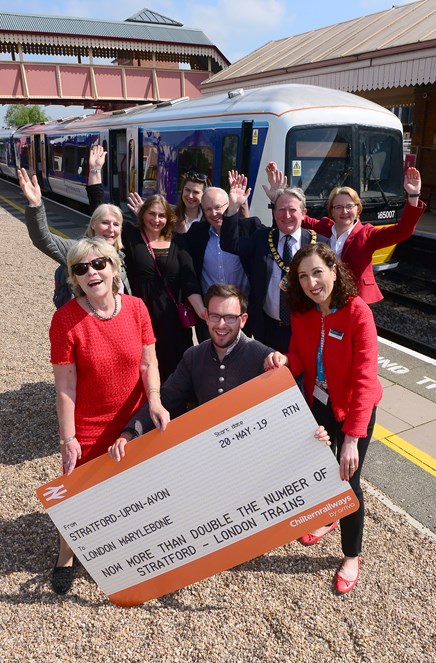 From L-R

Councillor Izzi Seccombe - Leader of Warwickshire County Council, Councillor Jenny Fradgley,  Karen Williams - Artistic Director of Escape Arts, Ekaterina Leret - Marketing & Commercial Manager for Shakespeare's England, Fraser Pithie - Secretary at Shakespeare Line Promotion Group, James 