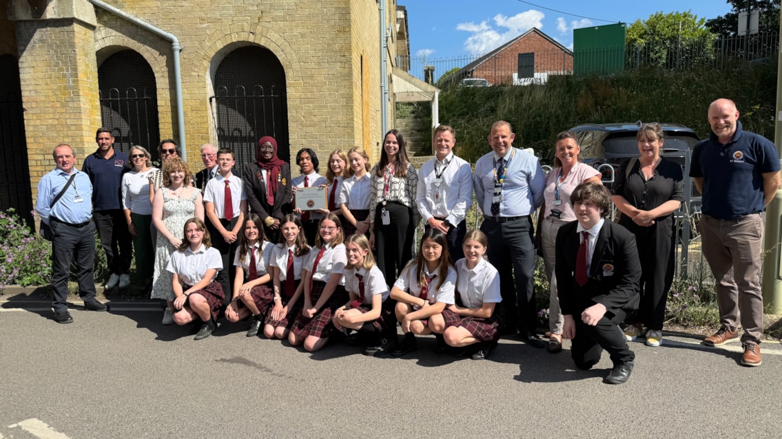 The Romsey School recognised for rail safety work with Network Rail and South Western Railway: Romsey School with their plaque