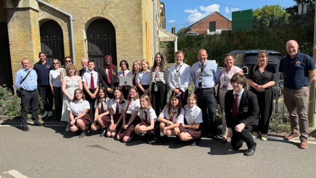 Romsey School with their plaque: Romsey School with their plaque