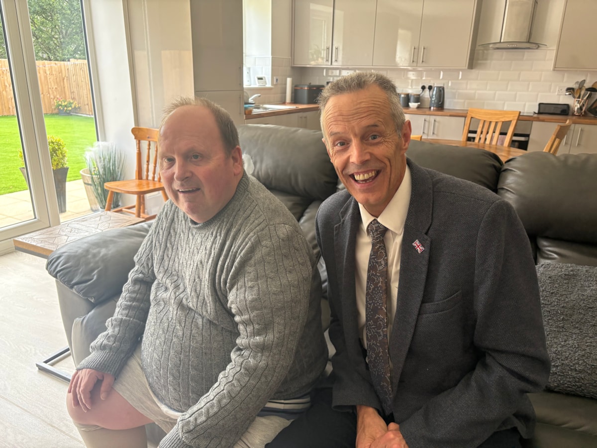 Cllr Graham Dalton with James at a development in Brierfield