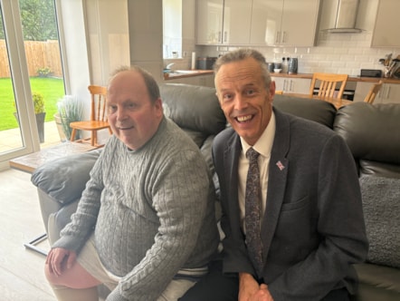 Cllr Graham Dalton with James at a development in Brierfield