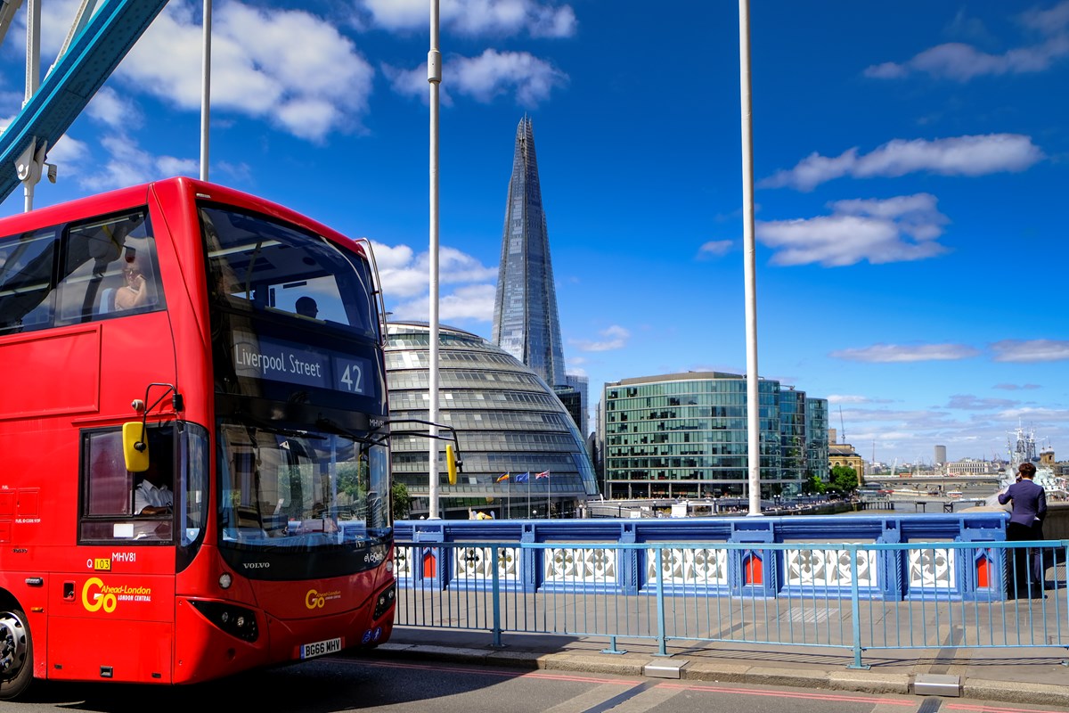 A Go-Ahead London bus on Tower Bridge