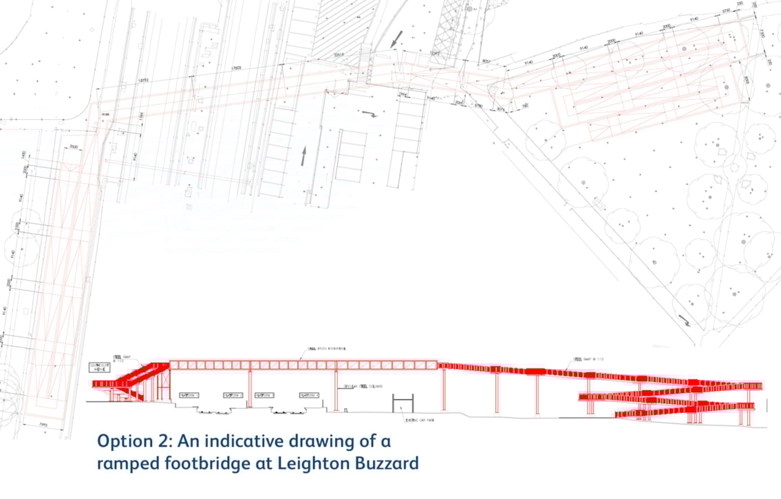 Indicative drawing showing option 2 - installation of a new ramped footbridge at Leighton Buzzard