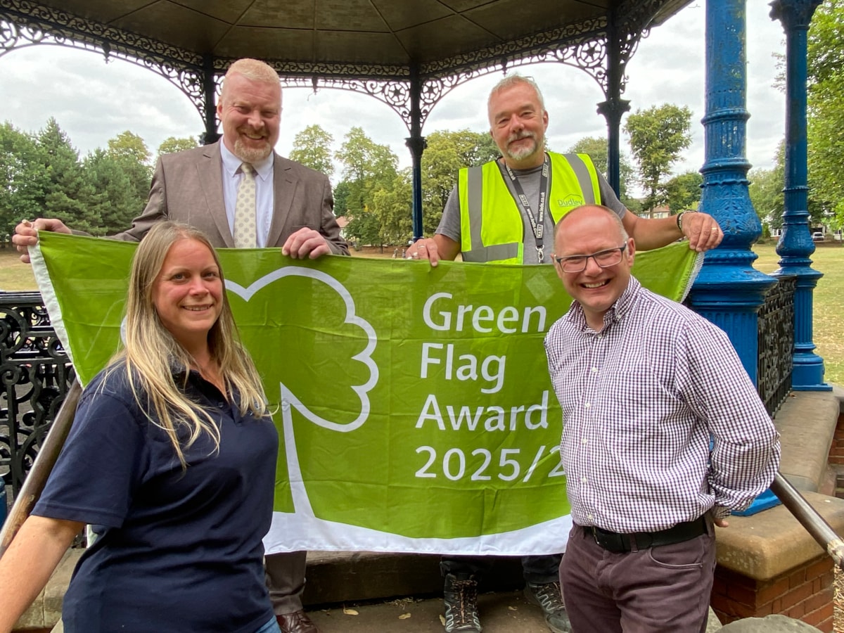 Beth Batty manager of Twigs Project from Emily Jordan Foundation Projects, Cllr Damian Corfield, Jon Cooke Dudley Council street scene team and Daniel Fildes Dudley Council parks team