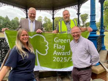 Beth Batty manager of Twigs Project from Emily Jordan Foundation Projects, Cllr Damian Corfield, Jon Cooke Dudley Council street scene team and Daniel Fildes Dudley Council parks team